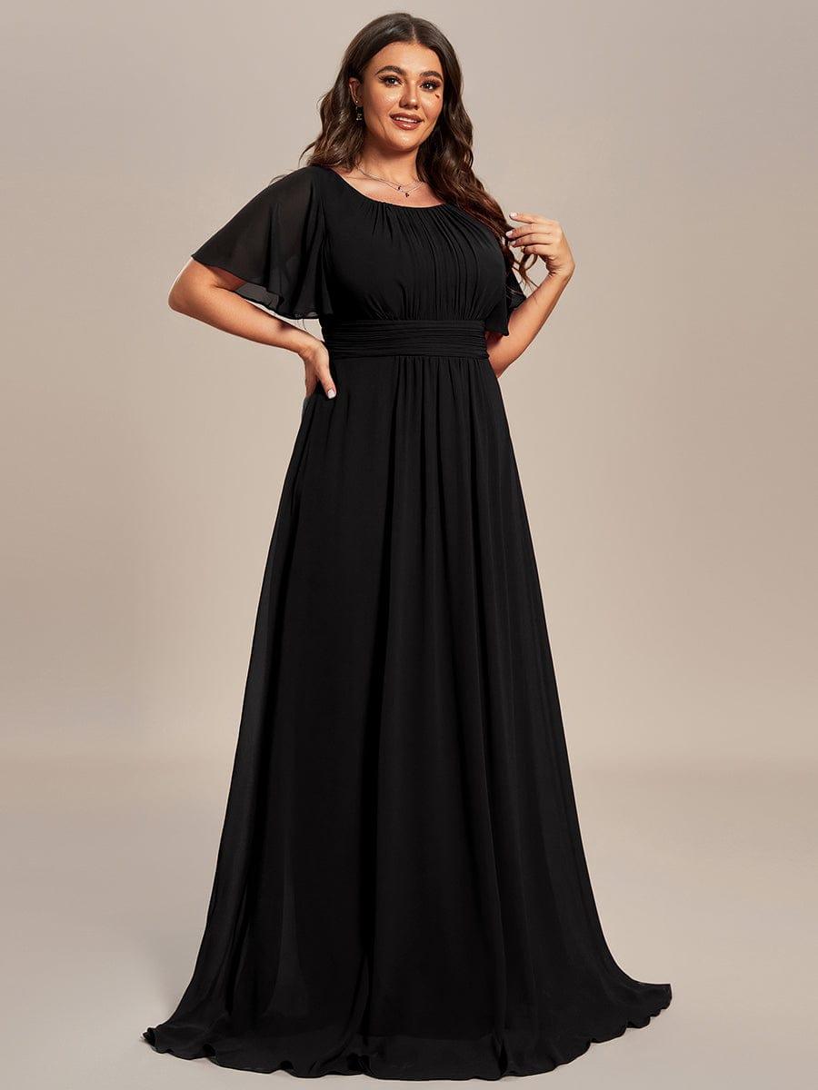 Plus Size Printed Chiffon Pleated Maxi Wedding Guest Dress #color_Black