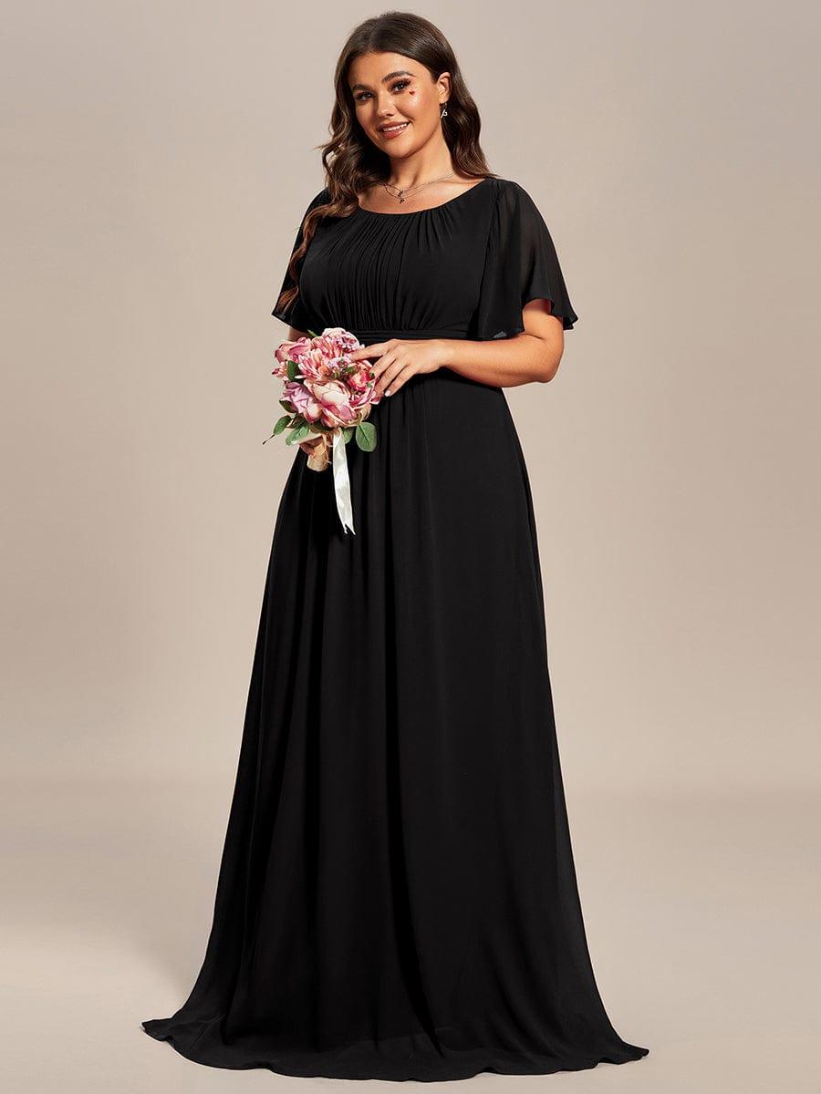 Plus Size Printed Chiffon Pleated Maxi Wedding Guest Dress #color_Black