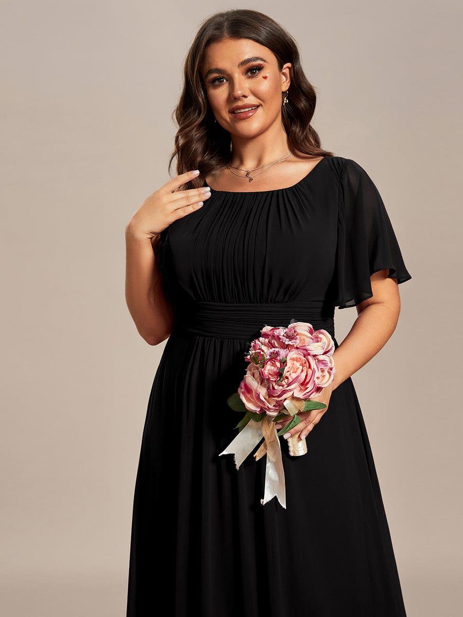 Plus Size Printed Chiffon Pleated Maxi Wedding Guest Dress #color_Black