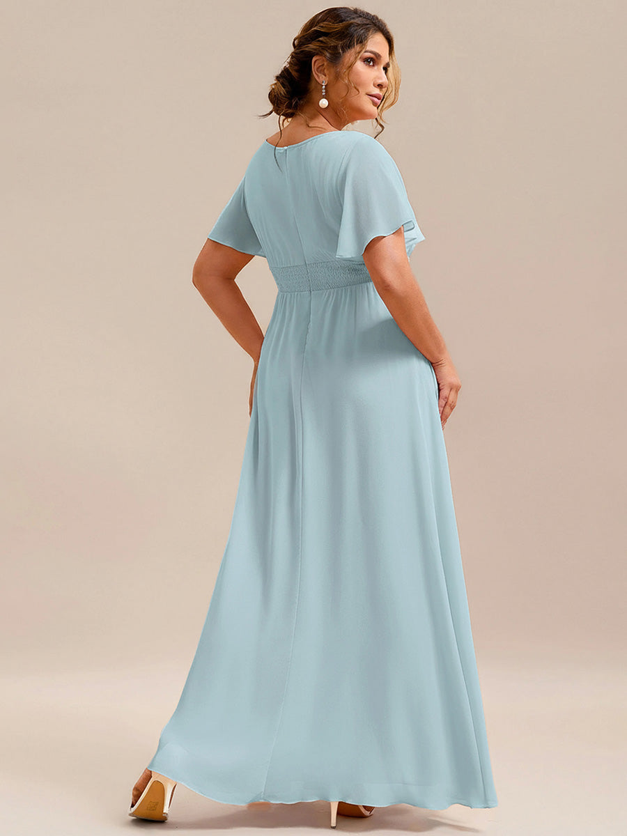 Plus Size Printed Chiffon Pleated Maxi Wedding Guest Dress #color_Sky Blue