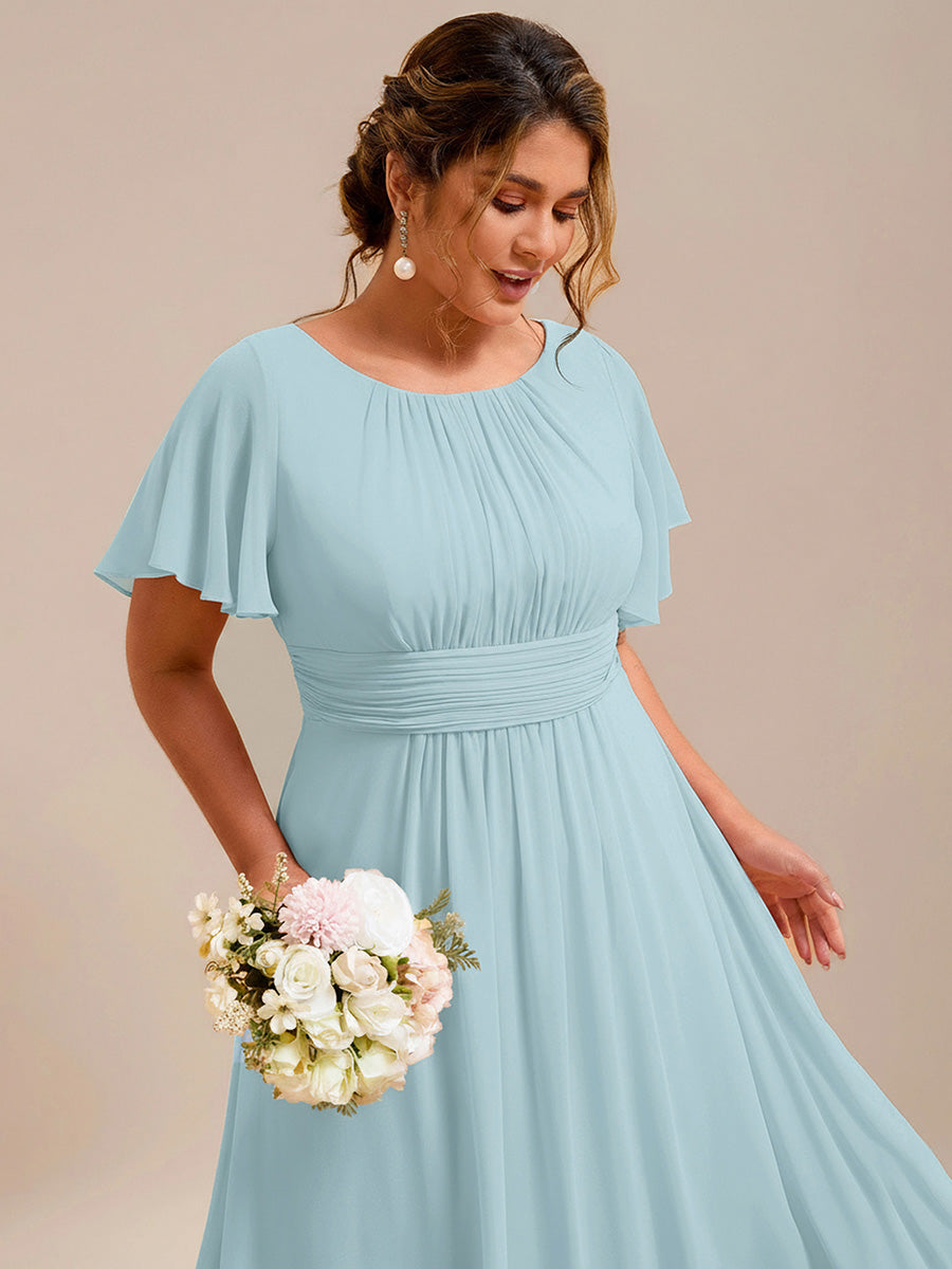 Ruched Chiffon Ruffle Sleeve Bridesmaid Dress #color_Sky Blue
