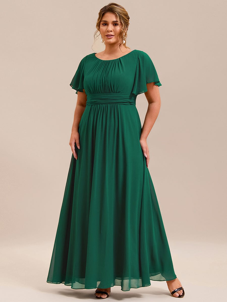 Plus Size Printed Chiffon Pleated Maxi Wedding Guest Dress #color_Dark Green
