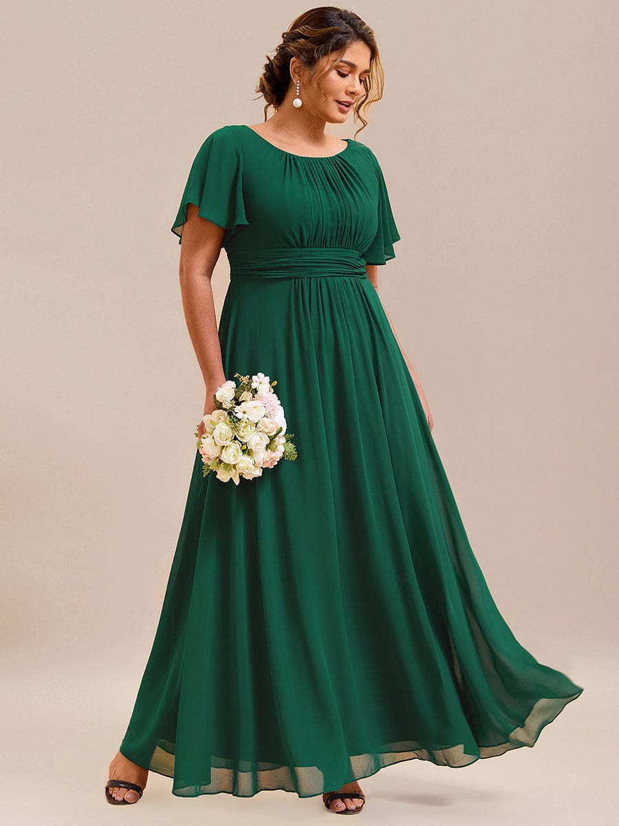 Plus Size Printed Chiffon Pleated Maxi Wedding Guest Dress #color_Dark Green