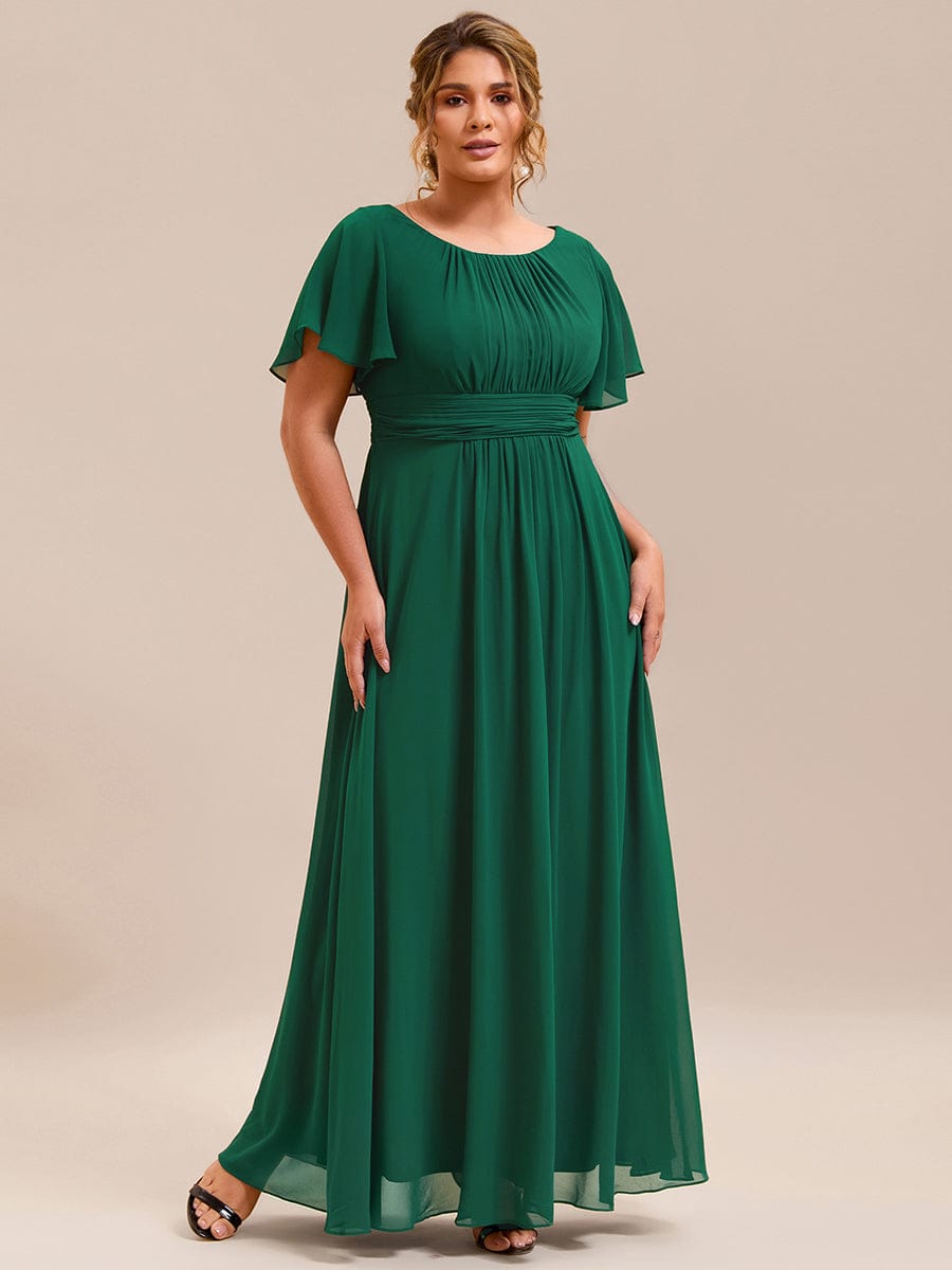 Plus Size Printed Chiffon Pleated Maxi Wedding Guest Dress #color_Dark Green