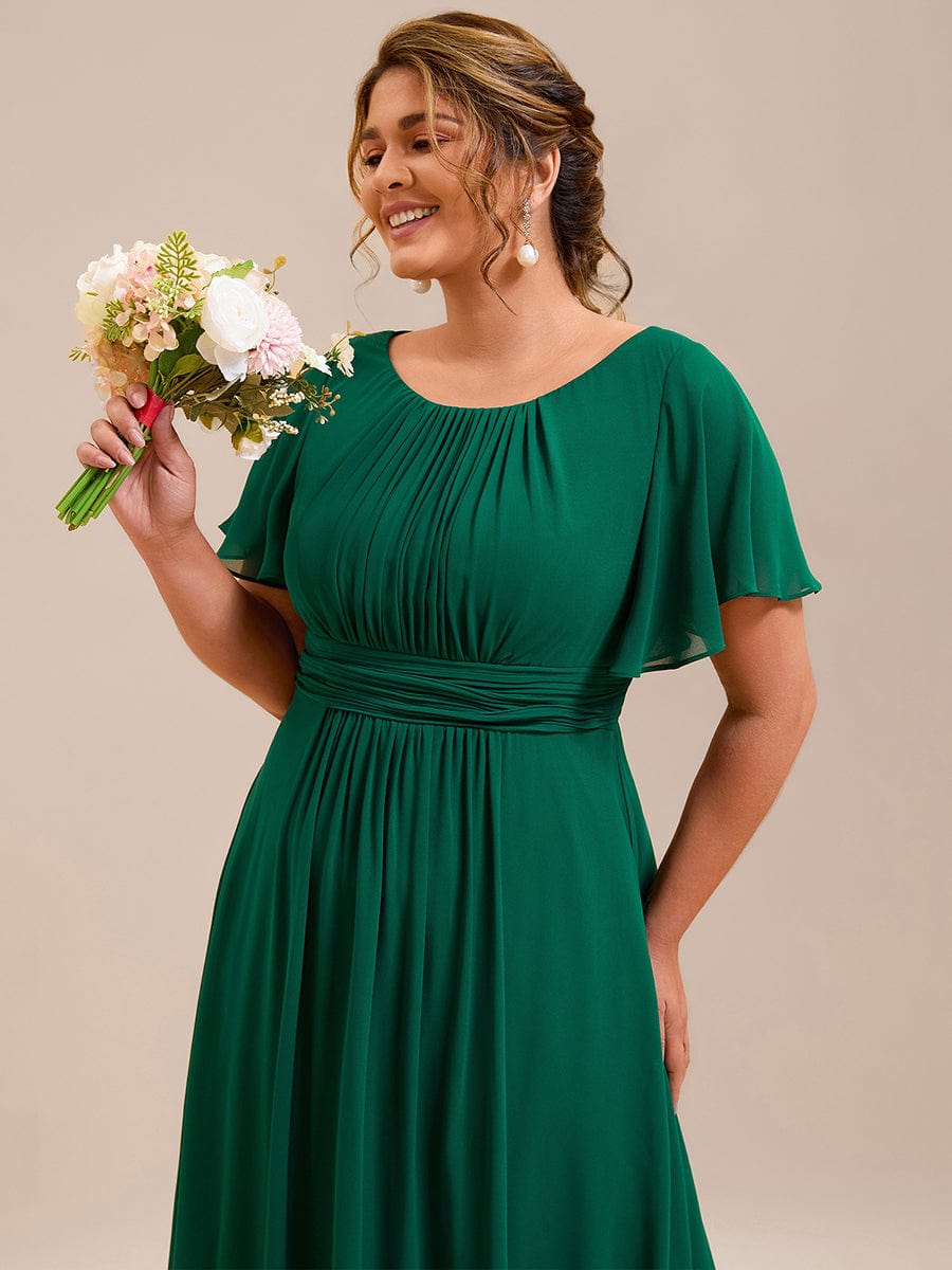 Plus Size Printed Chiffon Pleated Maxi Wedding Guest Dress #color_Dark Green