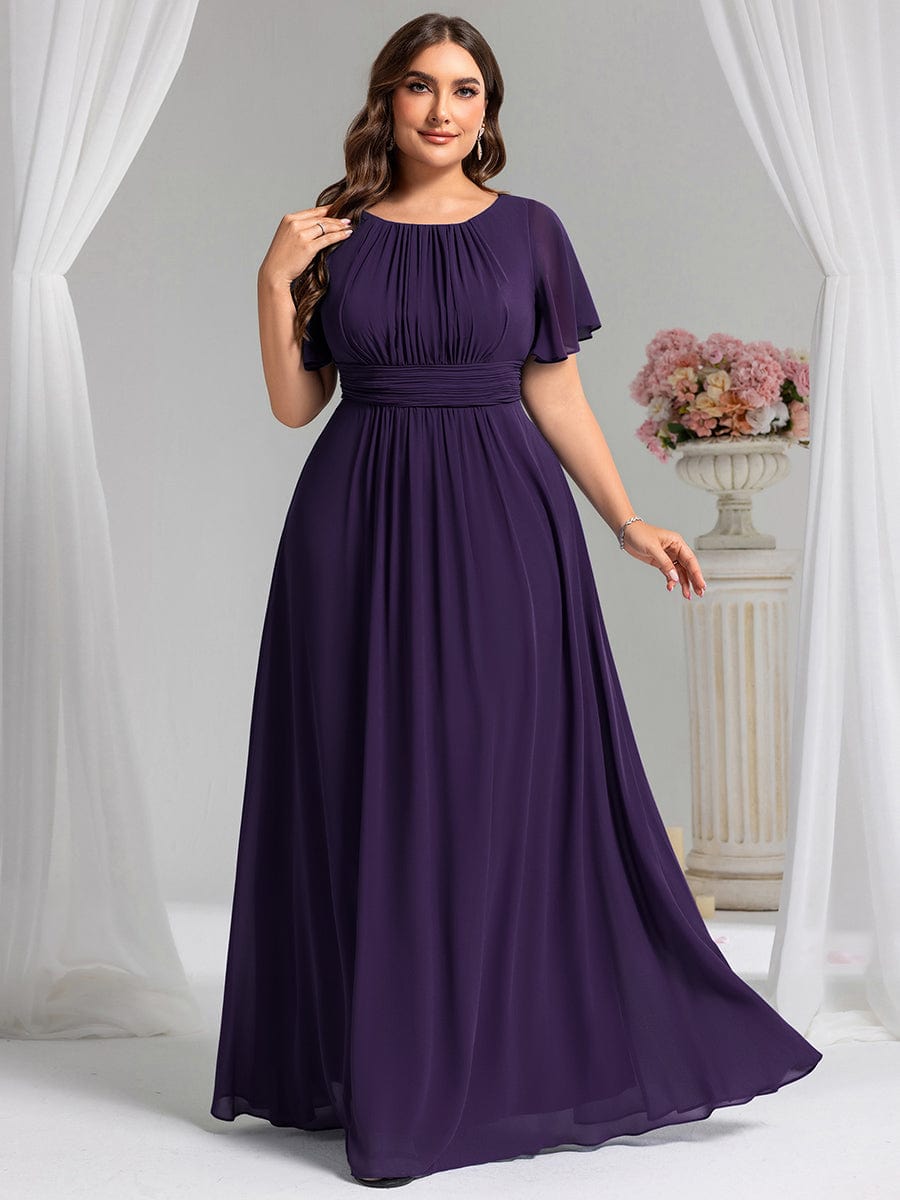 Plus Size Printed Chiffon Pleated Maxi Wedding Guest Dress #color_Dark Purple