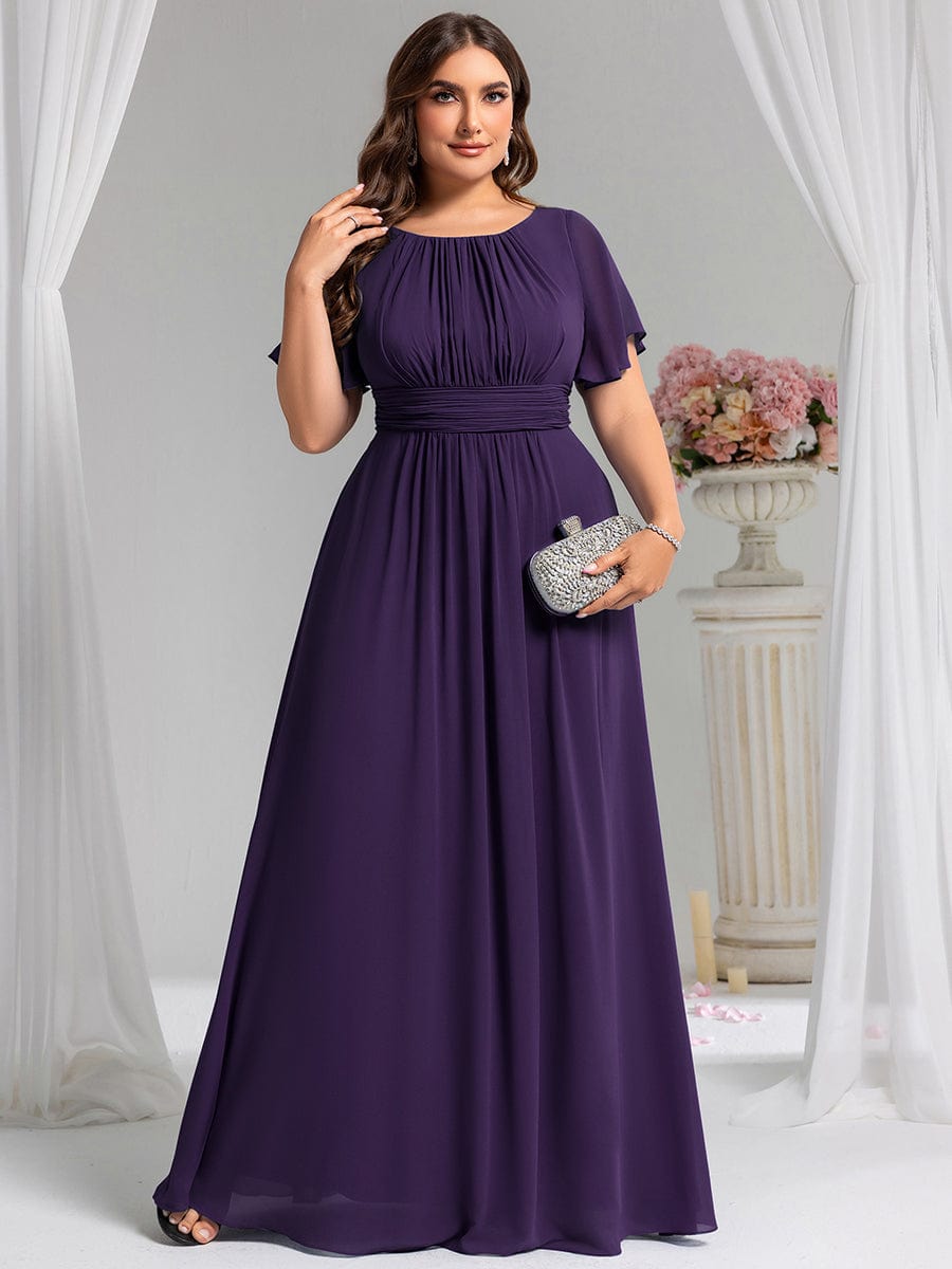 Plus Size Printed Chiffon Pleated Maxi Wedding Guest Dress #color_Dark Purple
