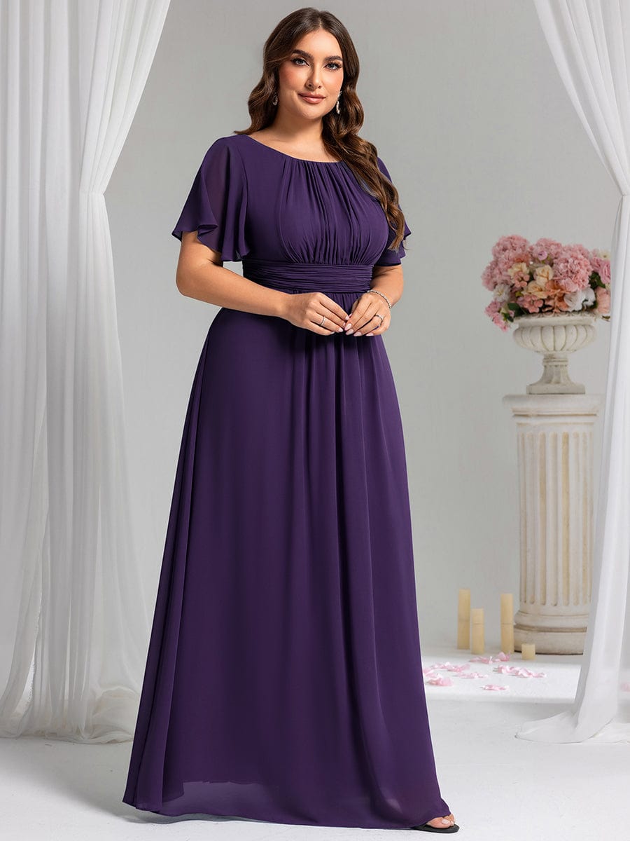 Plus Size Printed Chiffon Pleated Maxi Wedding Guest Dress #color_Dark Purple