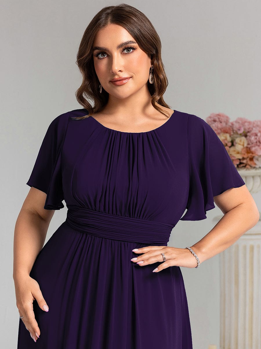 Plus Size Printed Chiffon Pleated Maxi Wedding Guest Dress #color_Dark Purple