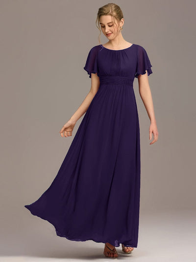 Simple Chiffon Pleated A-Line Round Neckline Bridesmaid Dress #color_Dark Purple