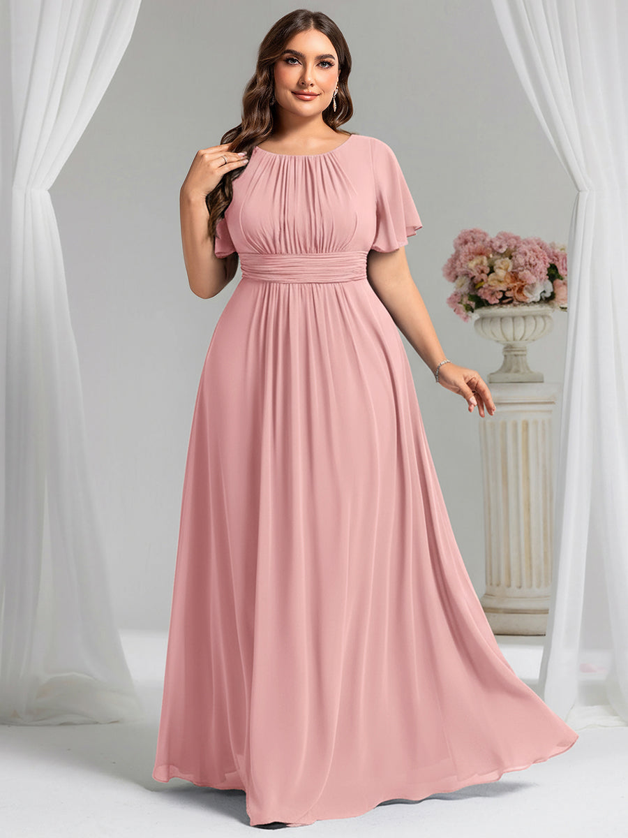 Plus Size Printed Chiffon Pleated Maxi Wedding Guest Dress #color_Dusty Rose