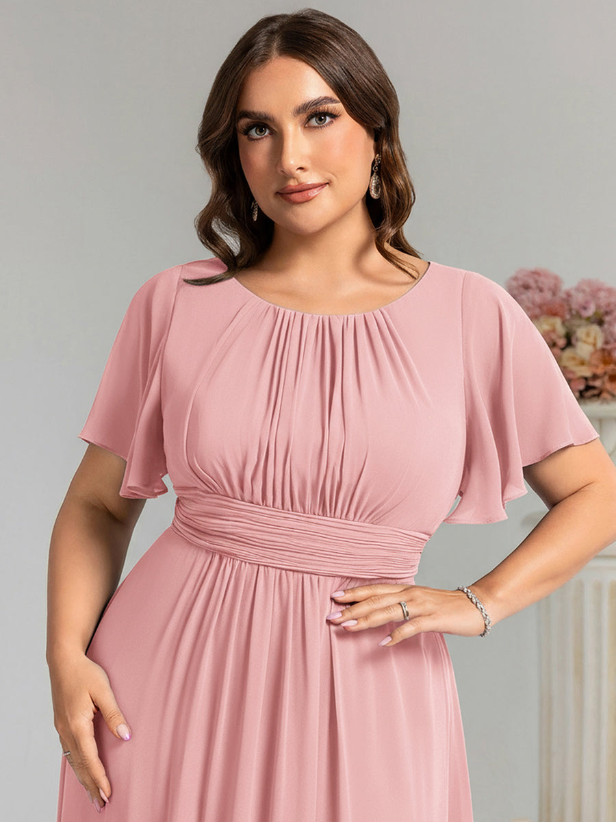 Plus Size Printed Chiffon Pleated Maxi Wedding Guest Dress #color_Dusty Rose