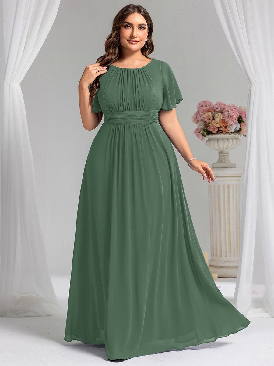 Plus Size Simple Chiffon Pleated A-Line Round Neckline Bridesmaid Dress #color_Eucalyptus