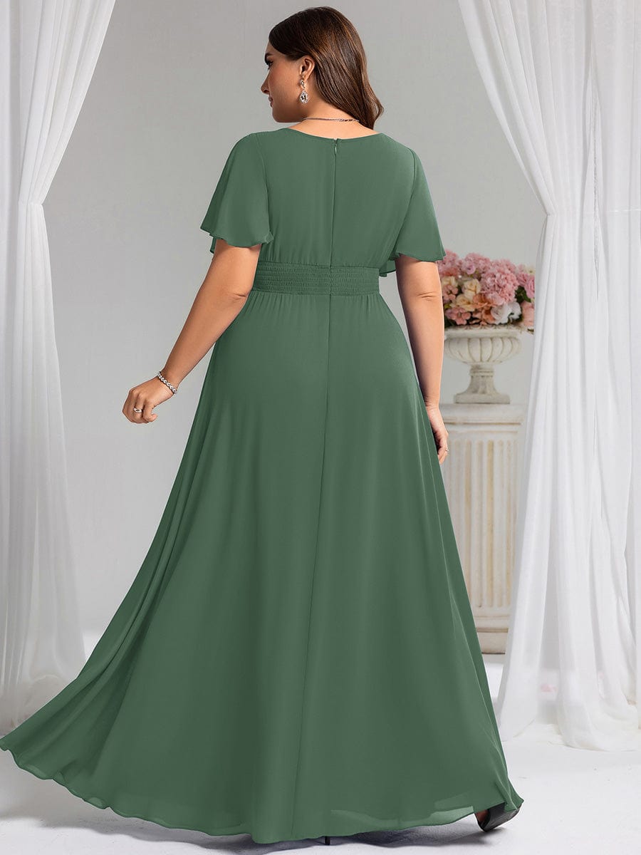 Plus Size Printed Chiffon Pleated Maxi Wedding Guest Dress #color_Eucalyptus