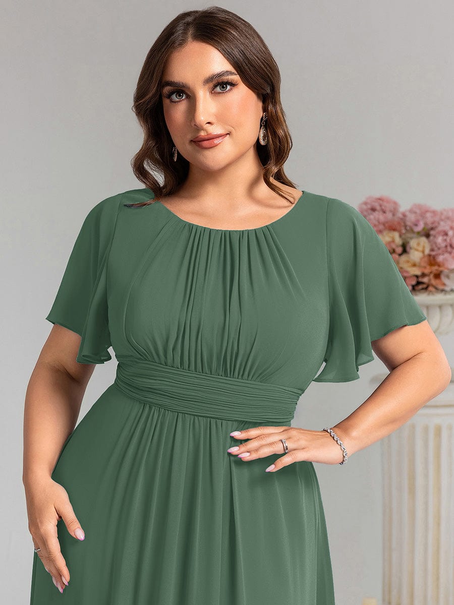 Simple Chiffon Pleated A-Line Round Neckline Bridesmaid Dress #color_Eucalyptus