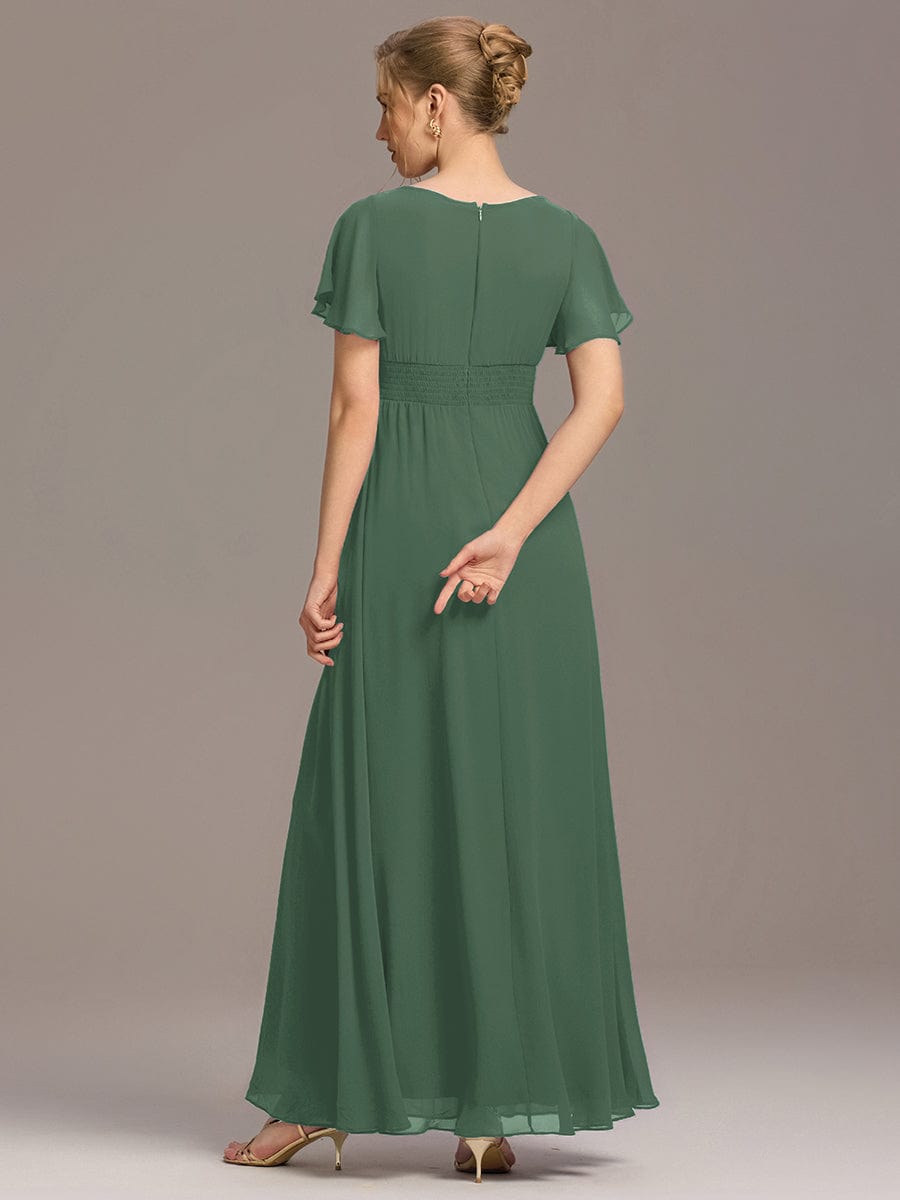 Simple Chiffon Pleated A-Line Round Neckline Bridesmaid Dress #color_Eucalyptus