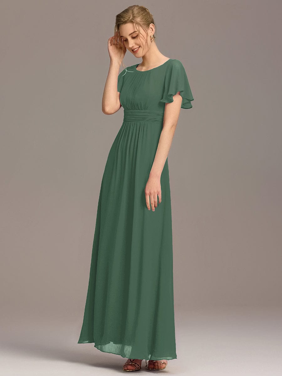 Simple Chiffon Pleated A-Line Round Neckline Bridesmaid Dress #color_Eucalyptus
