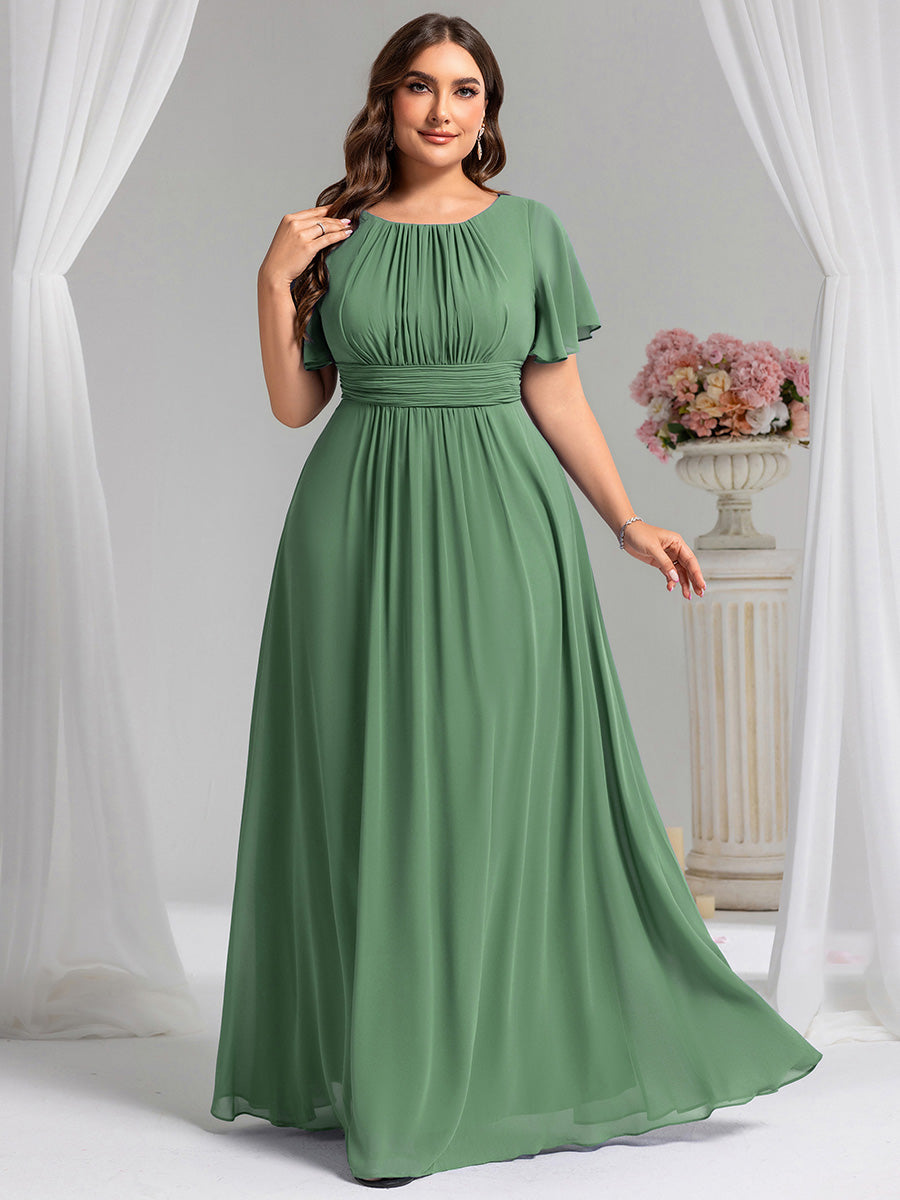 Plus Size Printed Chiffon Pleated Maxi Wedding Guest Dress #color_Green Bean