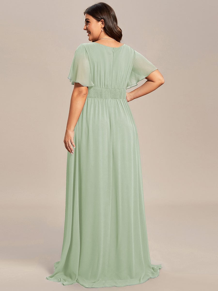 Plus Size Printed Chiffon Pleated Maxi Wedding Guest Dress #color_Mint Green