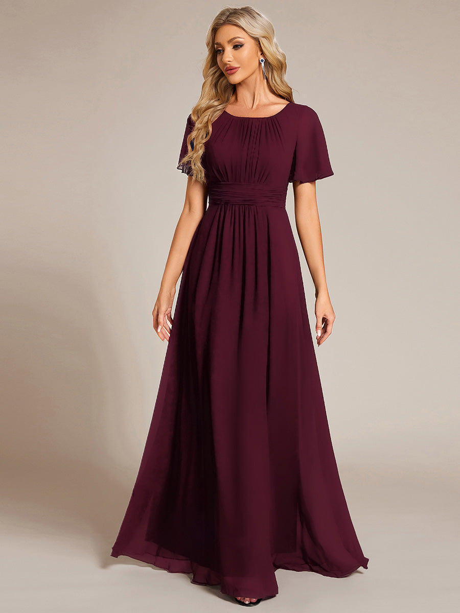 Simple Chiffon Pleated A-Line Round Neckline Bridesmaid Dress #color_Mulberry