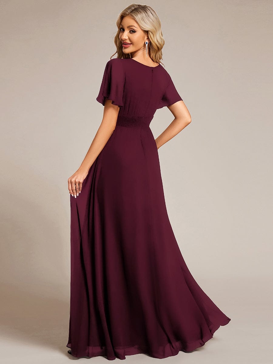 Simple Chiffon Pleated A-Line Round Neckline Bridesmaid Dress #color_Mulberry