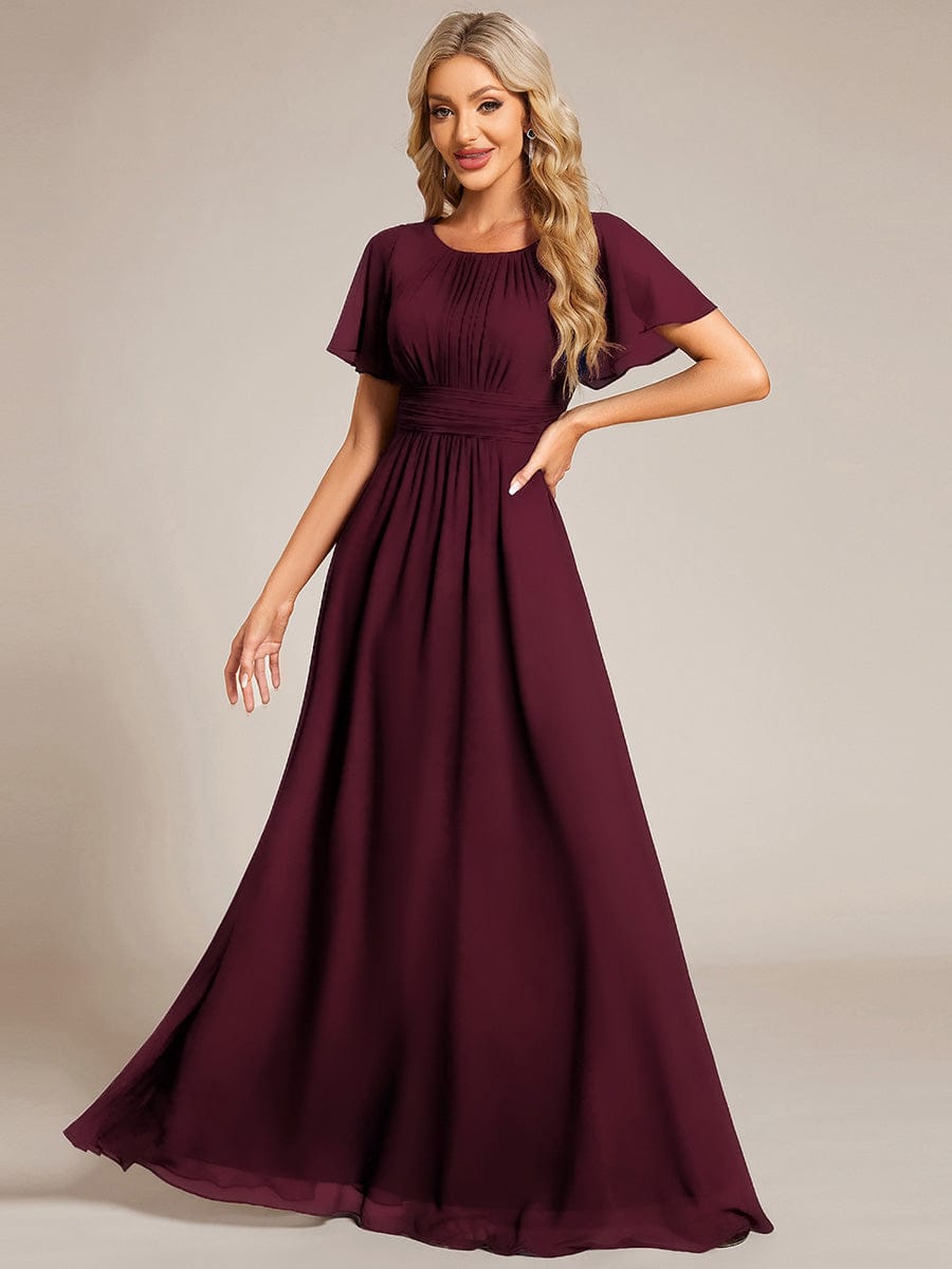 Simple Chiffon Pleated A-Line Round Neckline Bridesmaid Dress #color_Mulberry