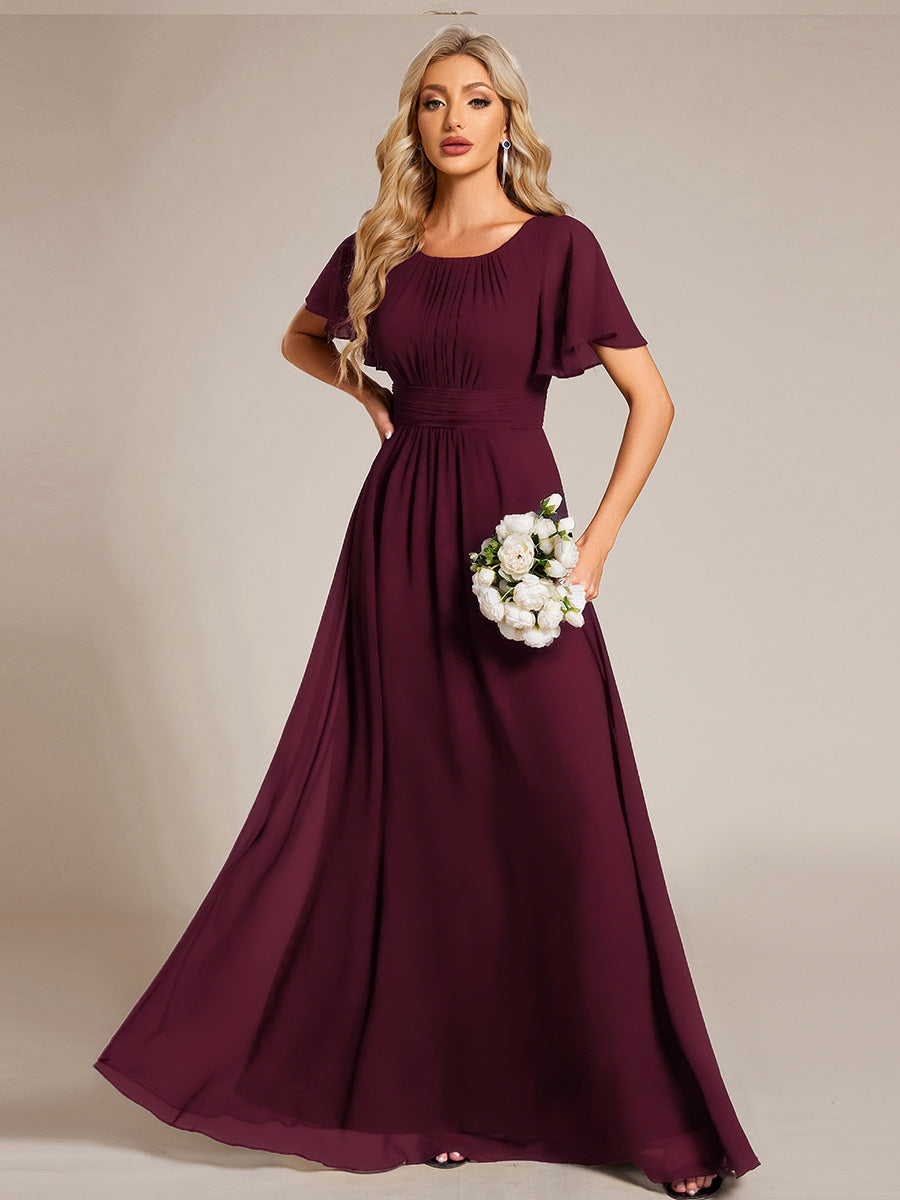 Simple Chiffon Pleated A-Line Round Neckline Bridesmaid Dress #color_Mulberry
