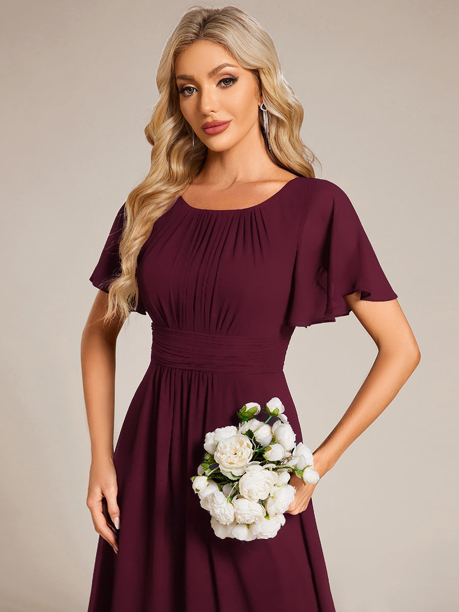 Simple Chiffon Pleated A-Line Round Neckline Bridesmaid Dress #color_Mulberry