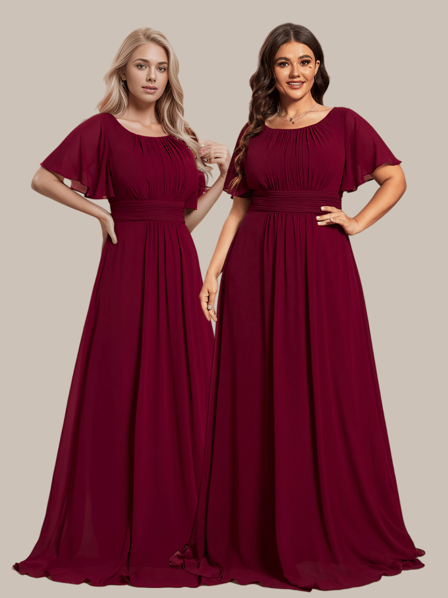 Simple Chiffon Pleated A-Line Round Neckline Bridesmaid Dress #color_Black