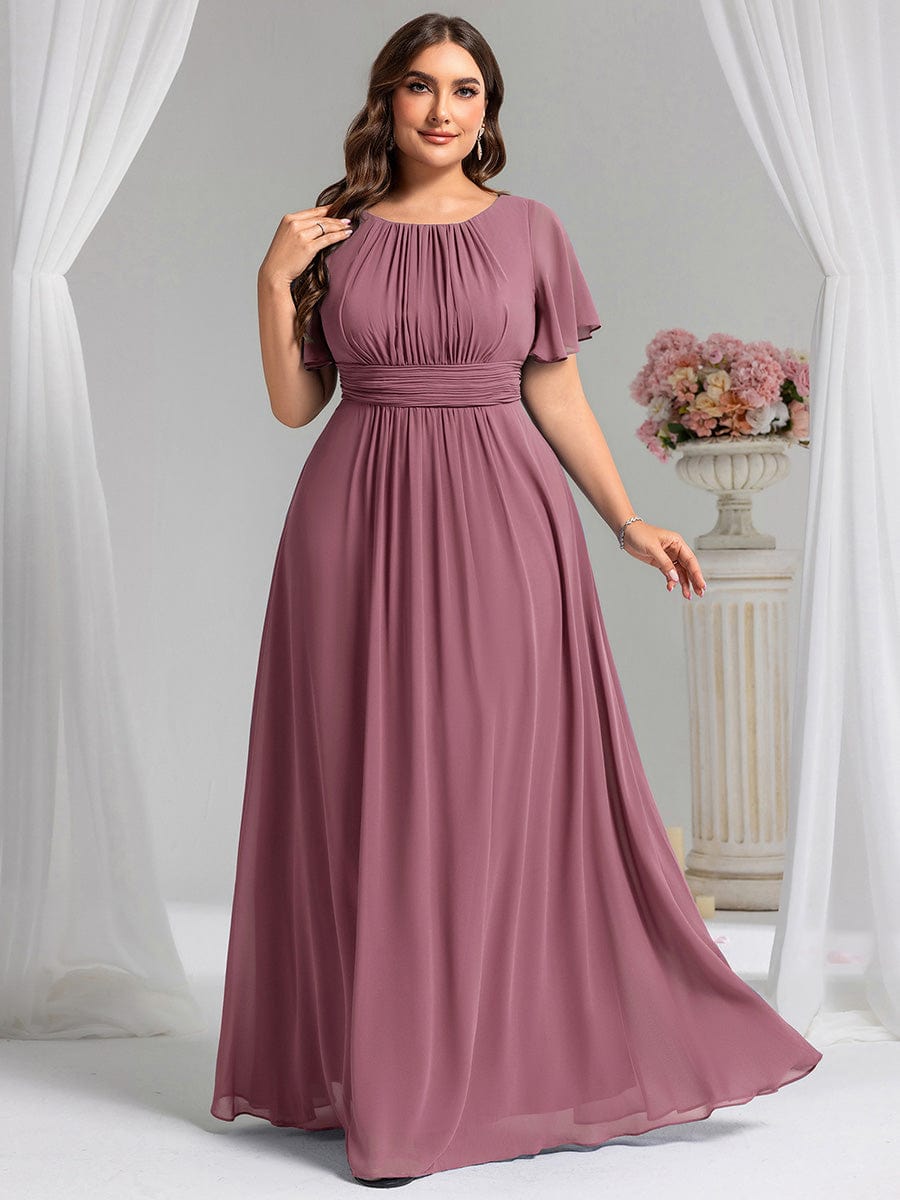 Plus Size Printed Chiffon Pleated Maxi Wedding Guest Dress #color_Purple Orchid