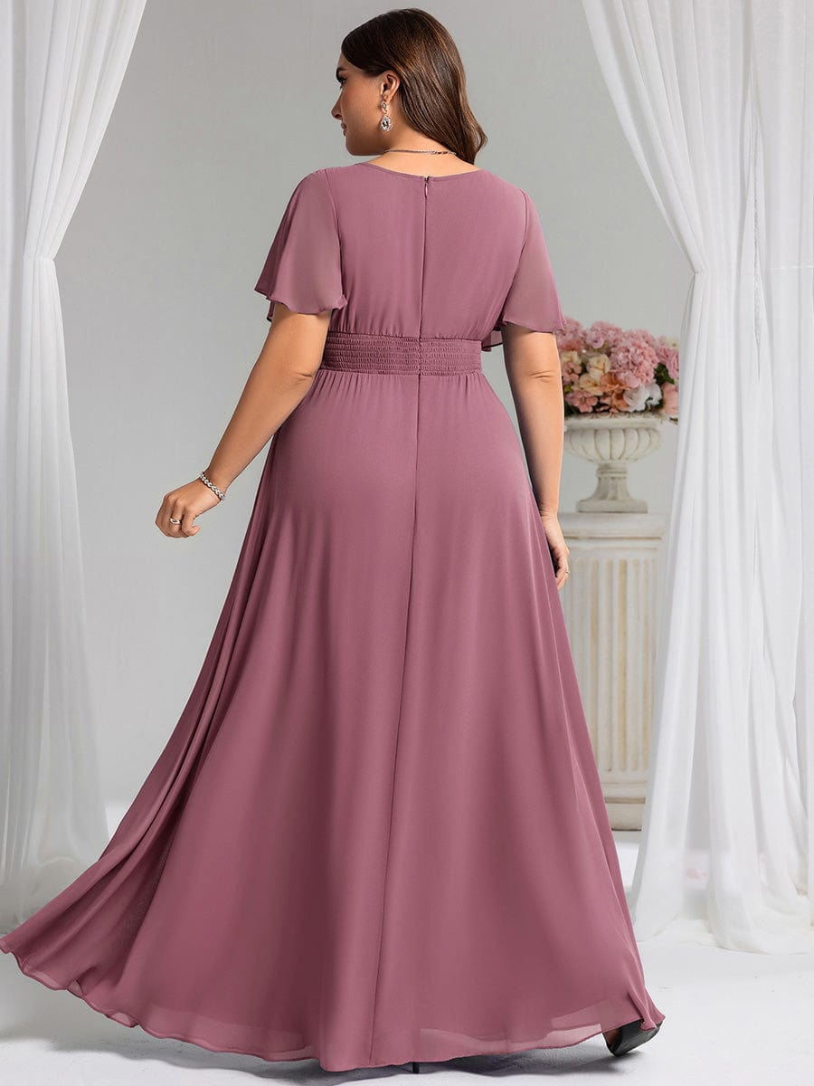 Plus Size Printed Chiffon Pleated Maxi Wedding Guest Dress #color_Purple Orchid
