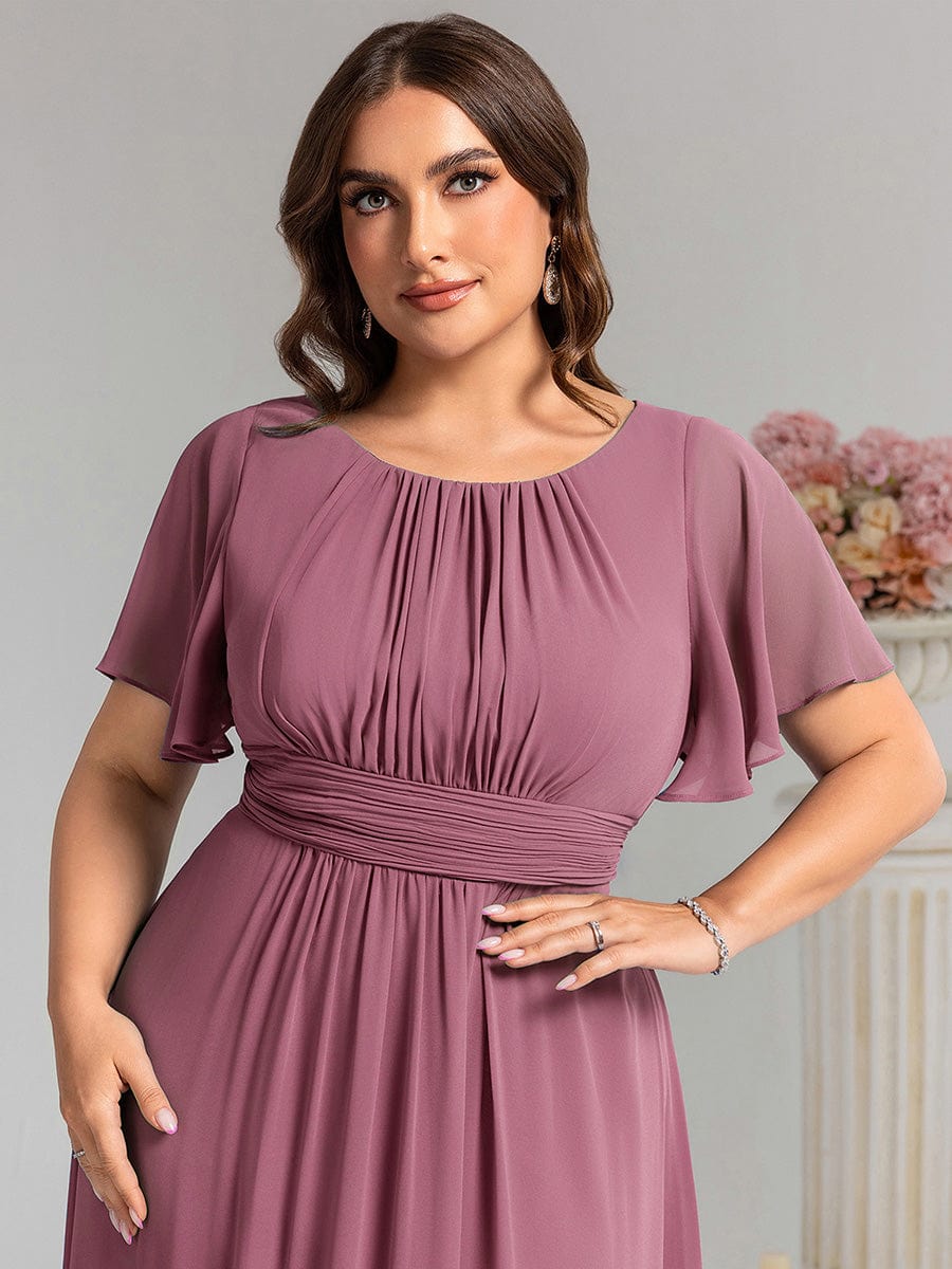 Plus Size Printed Chiffon Pleated Maxi Wedding Guest Dress #color_Purple Orchid