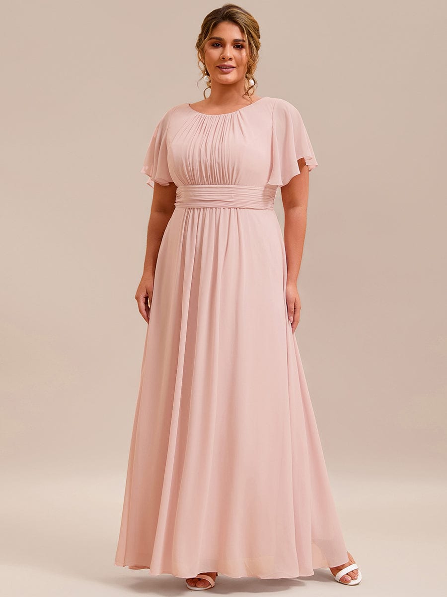 Plus Size Printed Chiffon Pleated Maxi Wedding Guest Dress #color_Pink