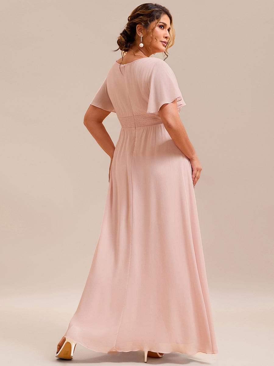 Plus Size Printed Chiffon Pleated Maxi Wedding Guest Dress #color_Pink