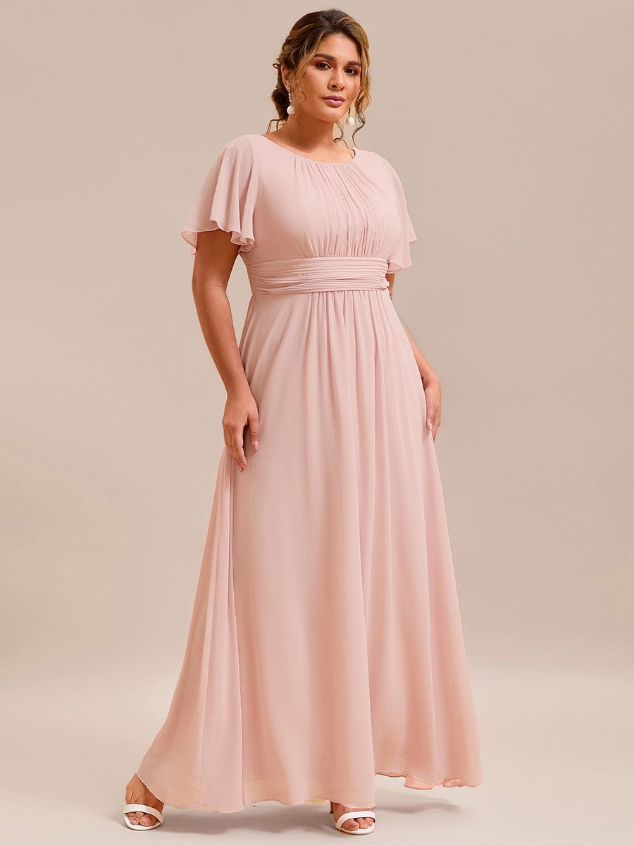 Plus Size Printed Chiffon Pleated Maxi Wedding Guest Dress #color_Pink