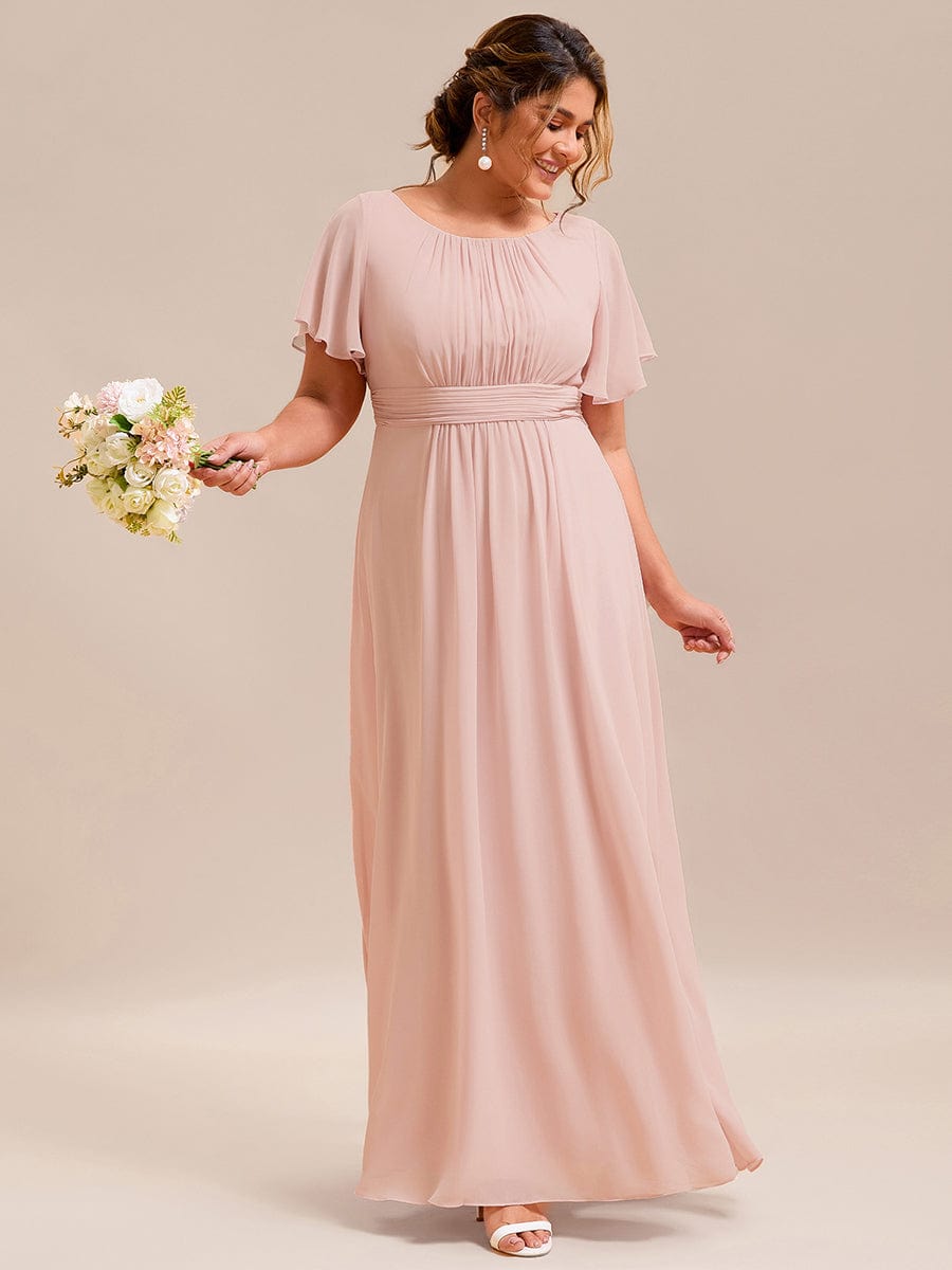 Plus Size Printed Chiffon Pleated Maxi Wedding Guest Dress #color_Pink