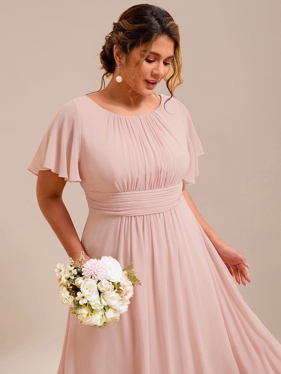 Plus Size Printed Chiffon Pleated Maxi Wedding Guest Dress #color_Pink