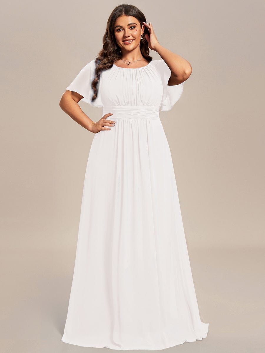 Plus Size Printed Chiffon Pleated Maxi Wedding Guest Dress #color_White
