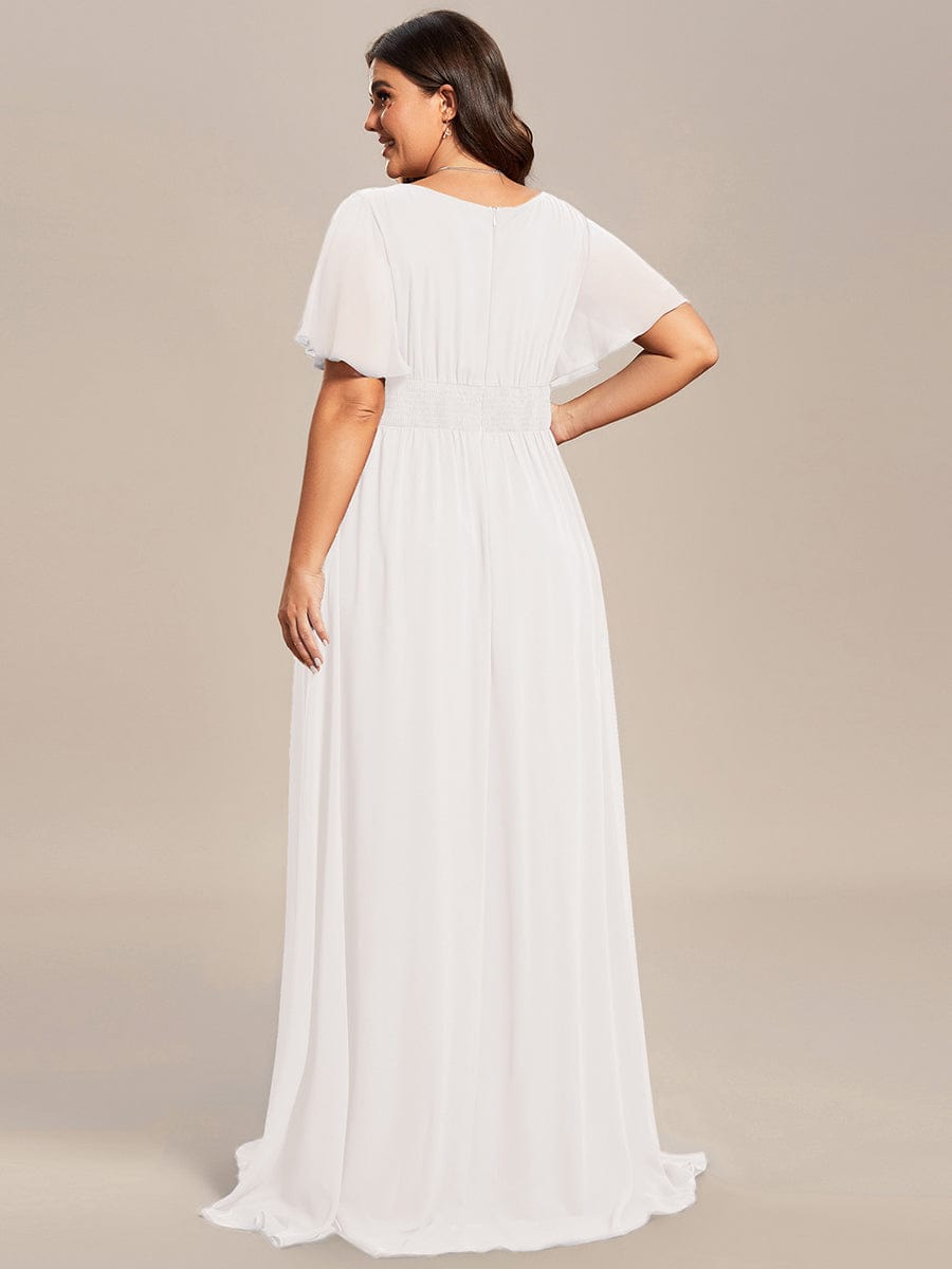Plus Size Printed Chiffon Pleated Maxi Wedding Guest Dress #color_White