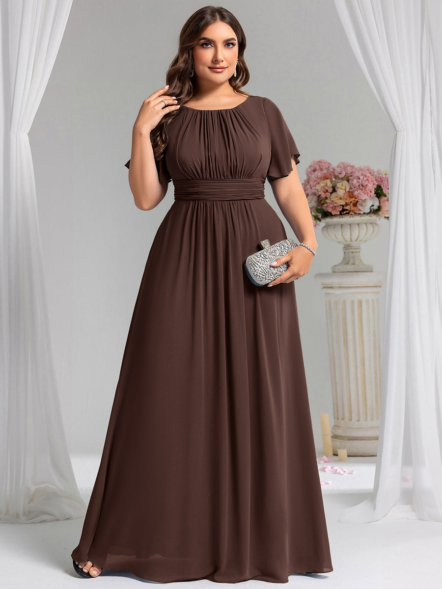 Maxi Chiffon Ruffles Sleeve Wedding Guest Dress #color_Chocolate Brown