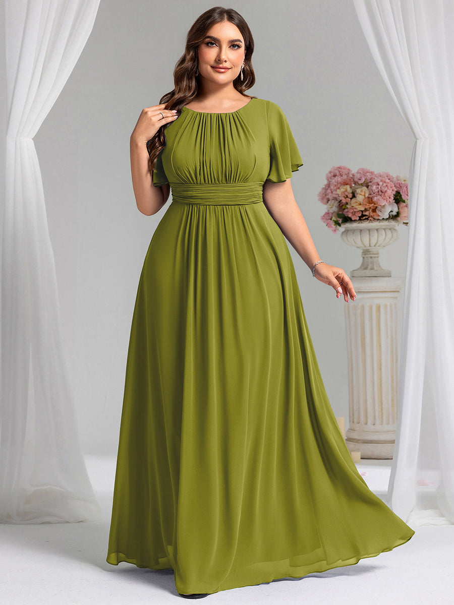 Maxi Chiffon Ruffles Sleeve Wedding Guest Dress #color_Citron