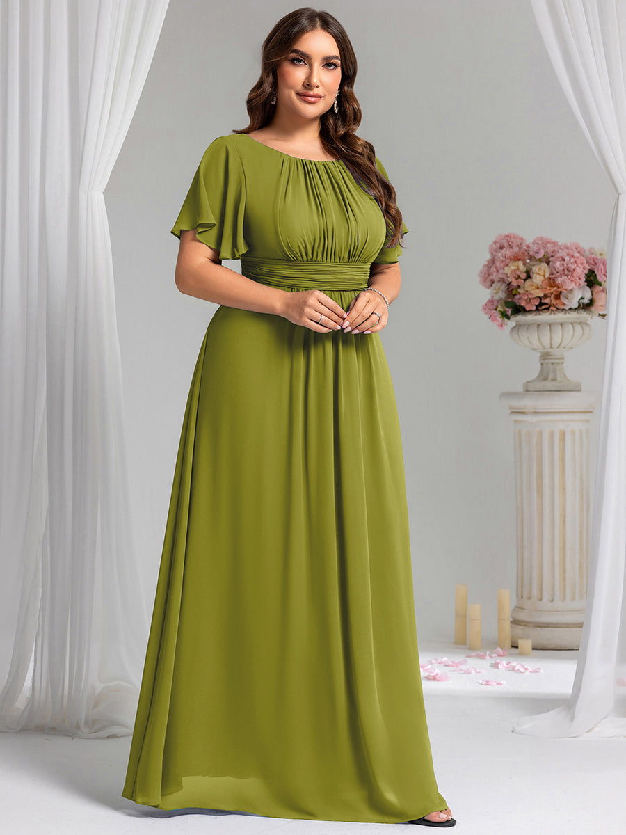 Plus Size Printed Chiffon Pleated Maxi Wedding Guest Dress #color_Citron
