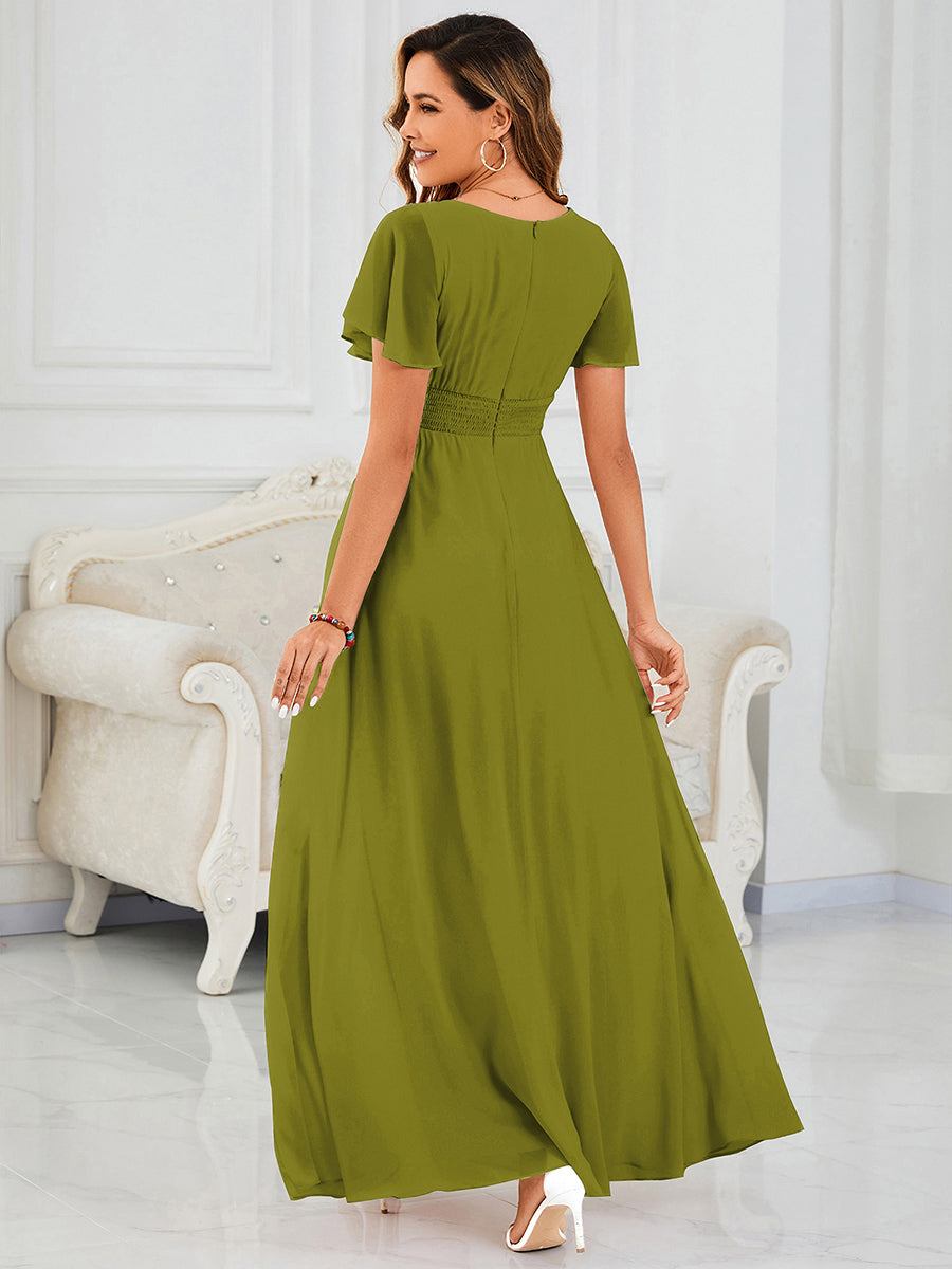 Maxi Chiffon Ruffles Sleeve Wedding Guest Dress #color_Citron
