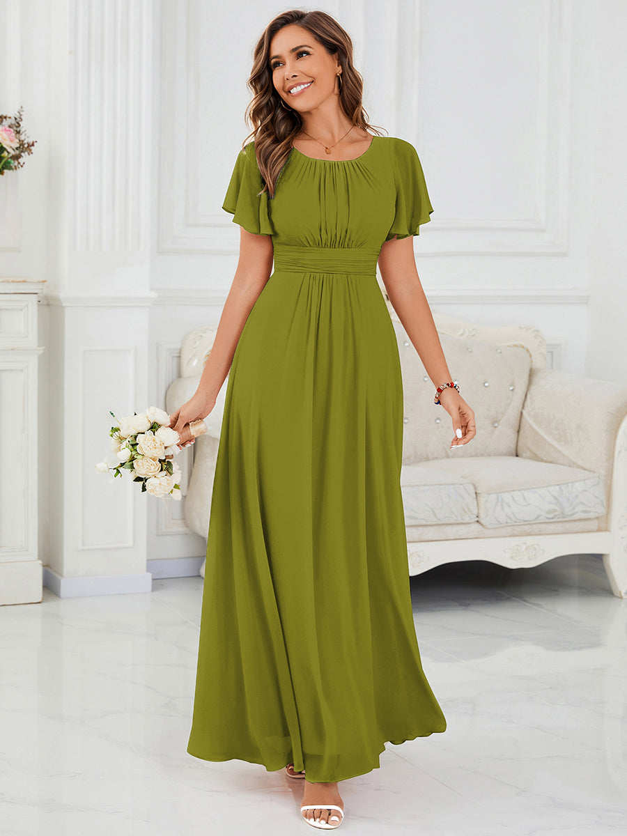 Maxi Chiffon Ruffles Sleeve Wedding Guest Dress #color_Citron