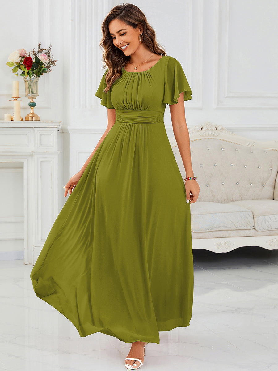 Maxi Chiffon Ruffles Sleeve Wedding Guest Dress #color_Citron