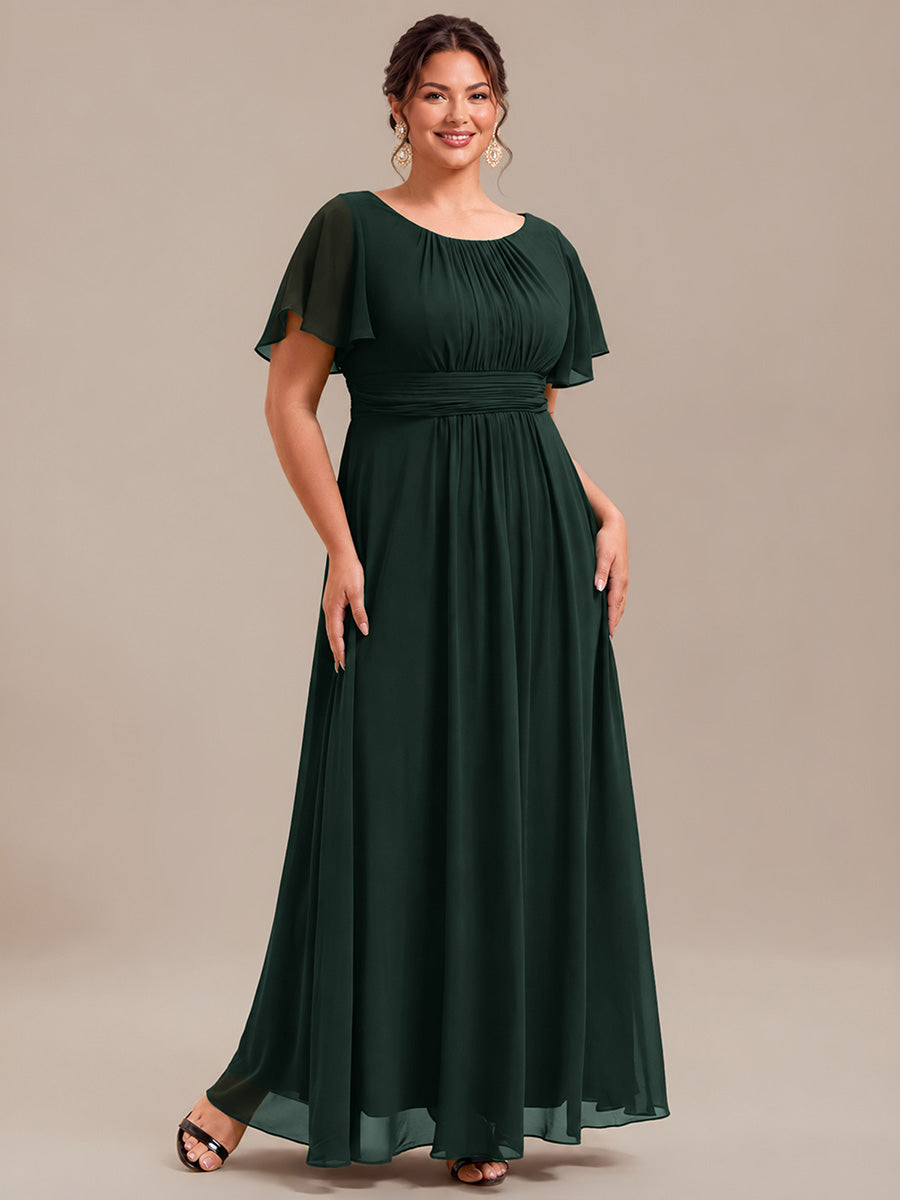 Plus Size Printed Chiffon Pleated Maxi Wedding Guest Dress #color_Dark Forest Green
