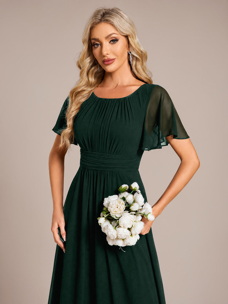 Ruched Chiffon Ruffle Sleeve Bridesmaid Dress #color_Dark Forest Green