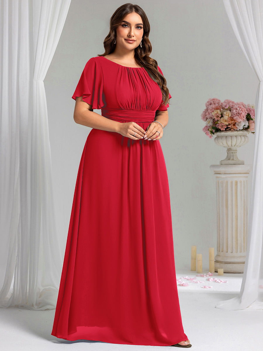 Maxi Chiffon Ruffles Sleeve Wedding Guest Dress #color_Red
