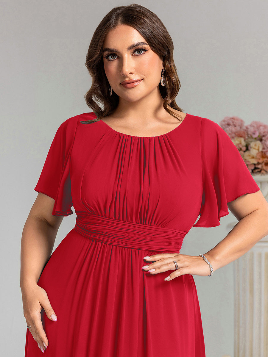 Plus Size Printed Chiffon Pleated Maxi Wedding Guest Dress #color_Red