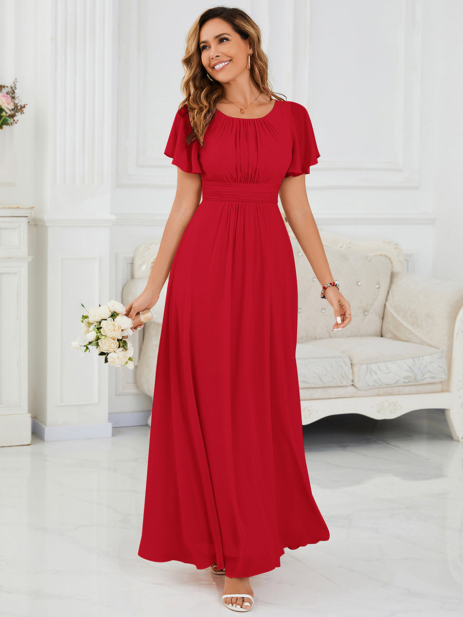 Maxi Chiffon Ruffles Sleeve Wedding Guest Dress #color_Red